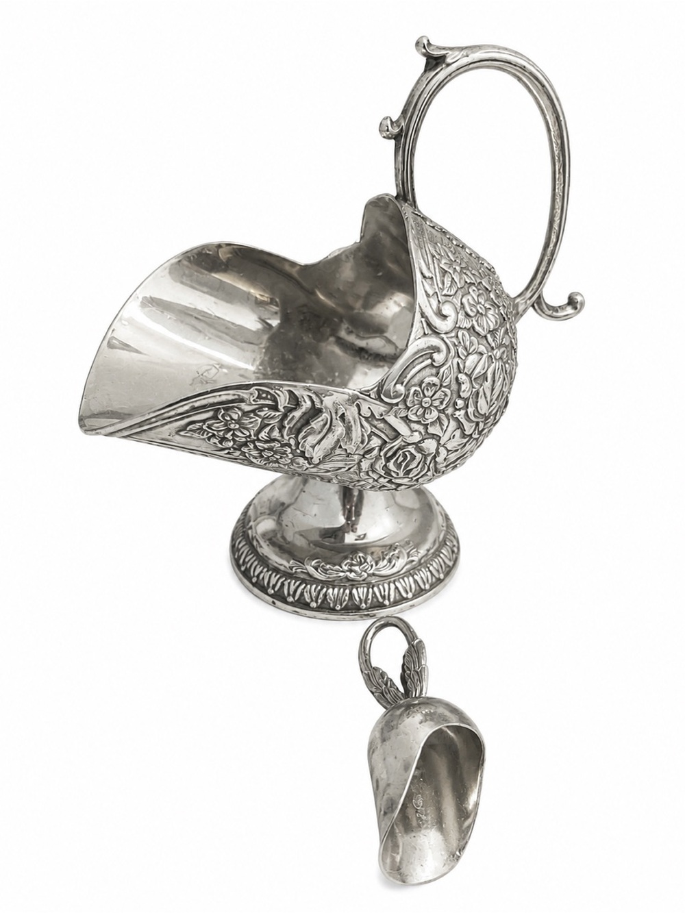 Vintage Silver-Plated Floral Sugar Scuttle with Matching Scoop